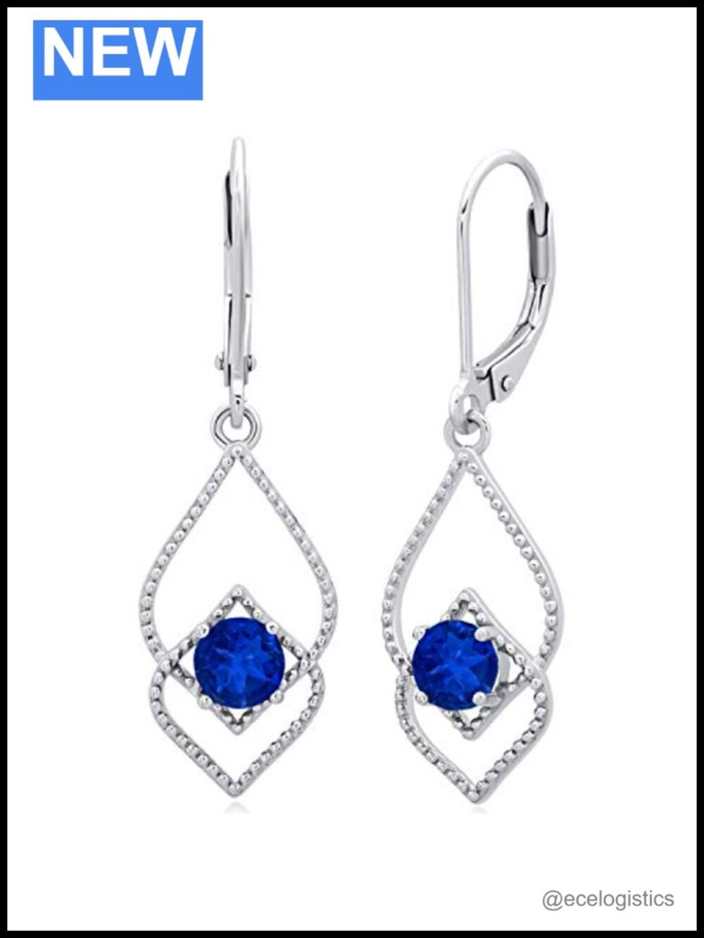 925 Sterling Silver Created Sapphire Dangle Earrings Leverback